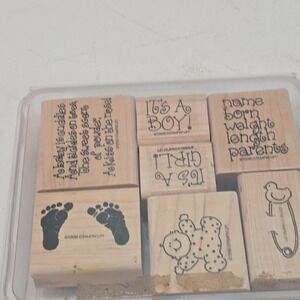 Stampin' Up! CUDDLES & TICKLES #9262-00 (1996) Wood Mounted STAMP SET (Set of 7)